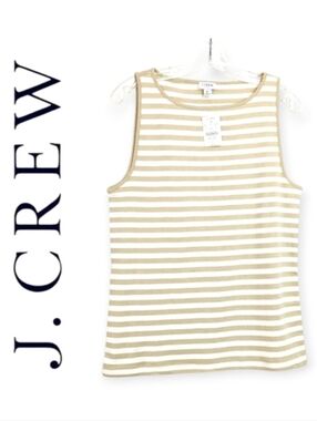 NEW J. Crew Tan & White Striped Tank Top - Size XL Womens - Open Neck Cami